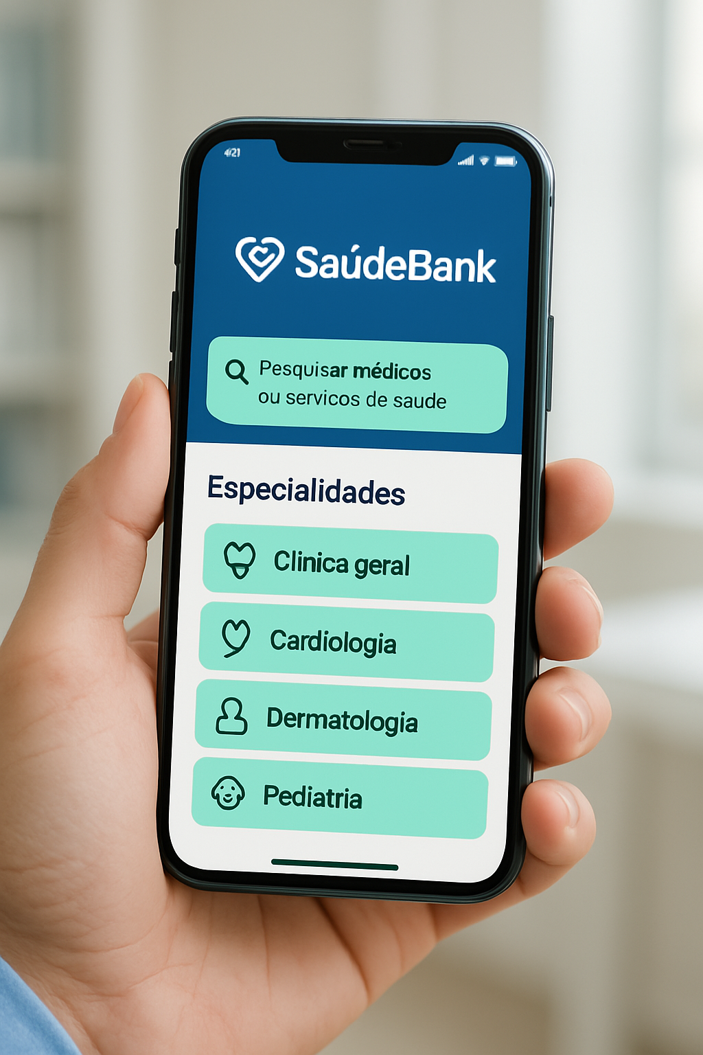 SaudeBank App em uso